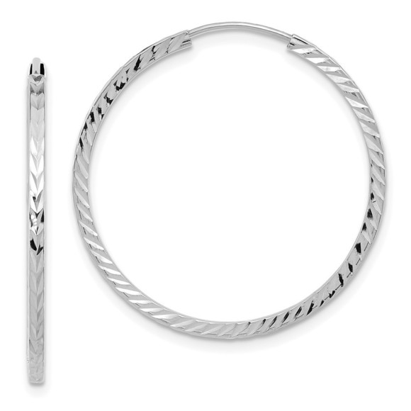 14k White Gold Diamond-cut Square Tube Endless Hoop Earring 30 L x 30 mm W